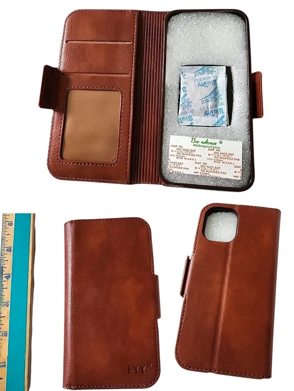 FYY Tan Leather Wallet Case For iPhone 12
